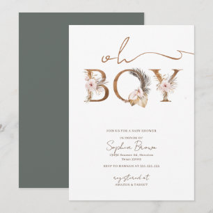 Oh Boy Boho Tropical Flowers Boy Baby Shower Invitation