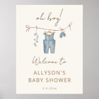 Oh Boy boho watercolor baby clothes welcome sign