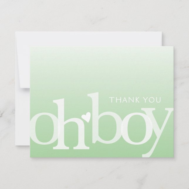 OH BOY Bold Overlay Light Green Modern Baby Shower Thank You Card (Front)