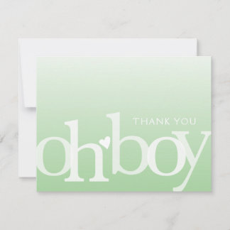 OH BOY Bold Overlay Light Green Modern Baby Shower Thank You Card