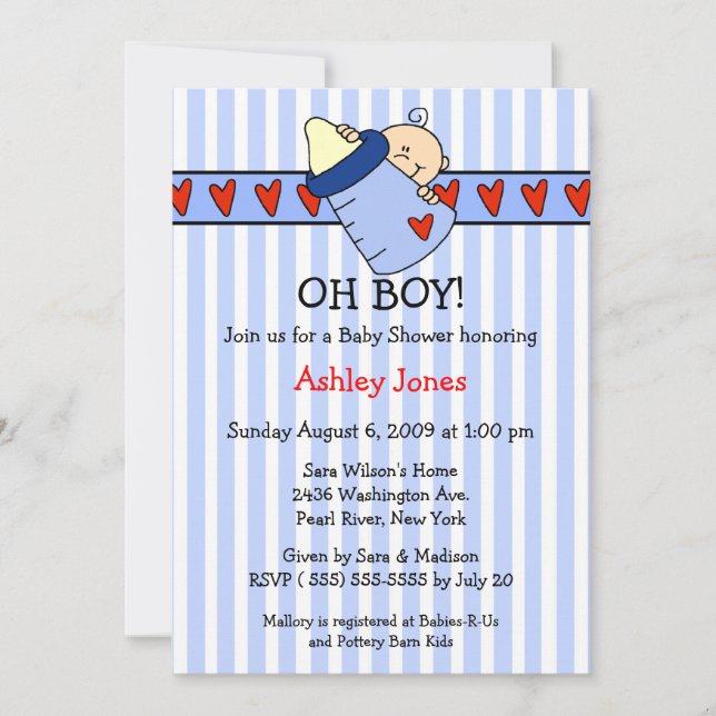 Oh Boy Bottle Boy Baby Shower Invitations (Front)