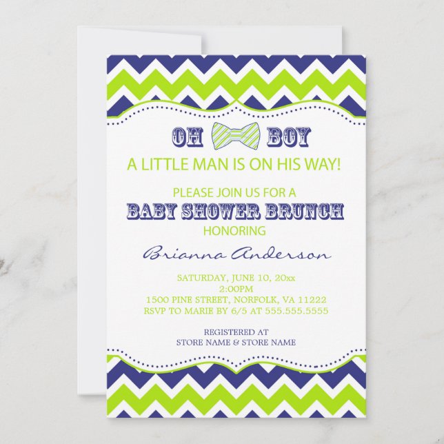 OH BOY Bow Tie Boy Baby Shower Invite (Front)