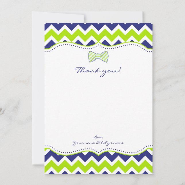 OH BOY Bow Tie Boy Baby Shower thank you notes (Front)