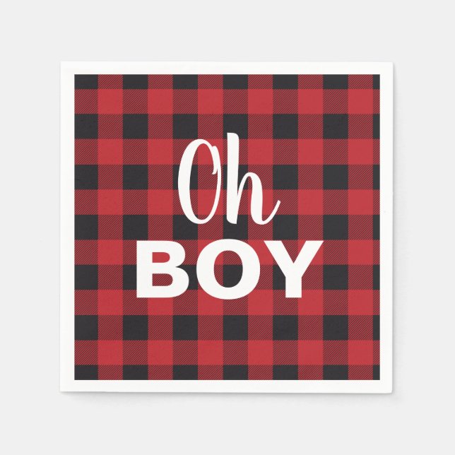 Oh Boy Buffalo Check Plaid Baby Shower Napkins (Front)