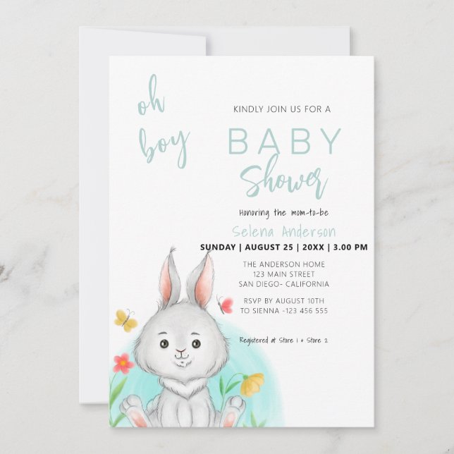 Oh Boy | Bunny Rabbit Baby Shower Invitation (Front)