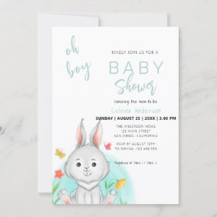 Oh Boy Bunny Rabbit Baby Shower Invitation