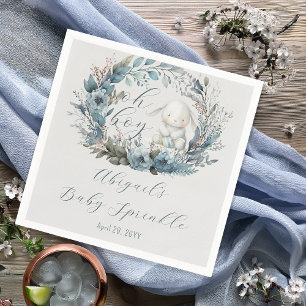 Oh Boy Bunny Rabbit Blue Floral Baby Sprinkle Napkin