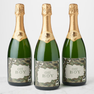Oh Boy Camo Baby Shower Sparkling Wine Label