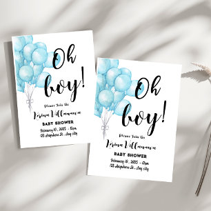 Oh Boy! Charming Blue Baby Shower Invitation Card