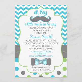 Oh boy Chevron Moustache baby shower invitation