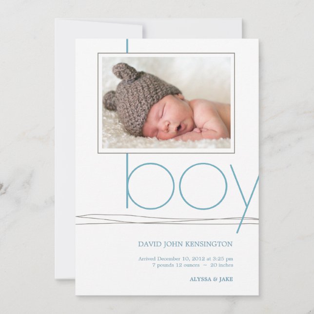 Oh Boy Custom Photo Birth Announcement (Front)