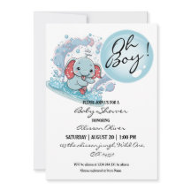 Oh Boy Cute Baby Elephant Blue Bubble Baby Shower 