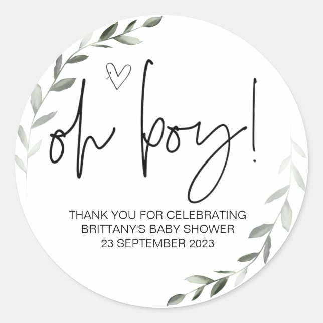 Oh Boy Cute Baby Shower Party Favour Mum to Be Cla Classic Round Sticker (Front)