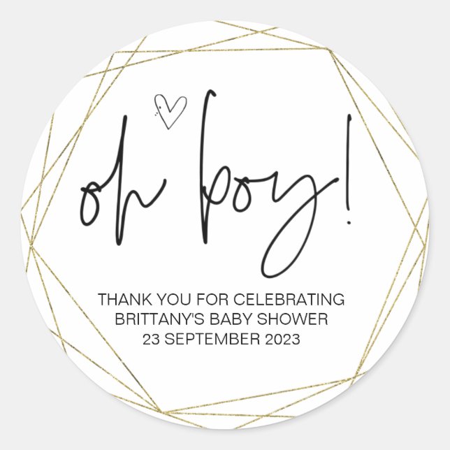 Oh Boy Cute Baby Shower Party Favour Mum to Be Cla Classic Round Sticker (Front)
