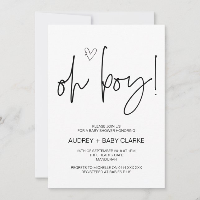 Oh Boy Cute Baby Shower Party Mum to Be Invitation (Front)