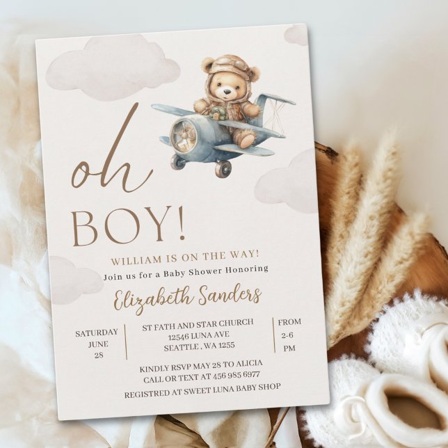 Oh Boy,  Cute Bear Baby shower boy Invitation (Creator Uploaded)