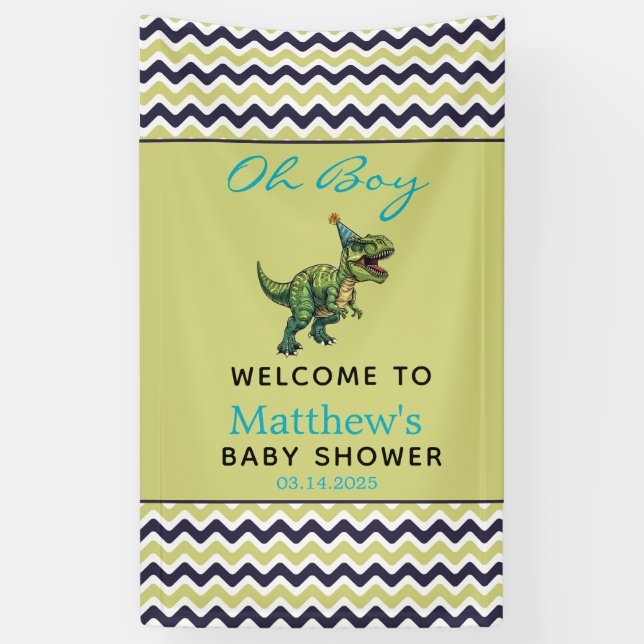  Oh Boy! Cute Dinosaur Baby Shower Banner (Vertical)