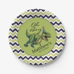 Oh Boy! Cute Dinosaur Baby Shower Paper Plate