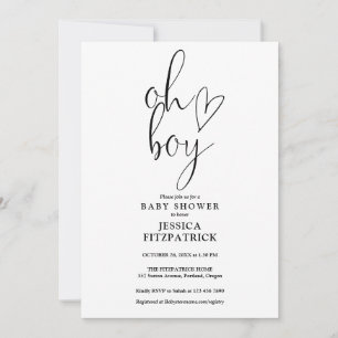 Oh Boy Cute Heart Script All In One Baby Shower Invitation