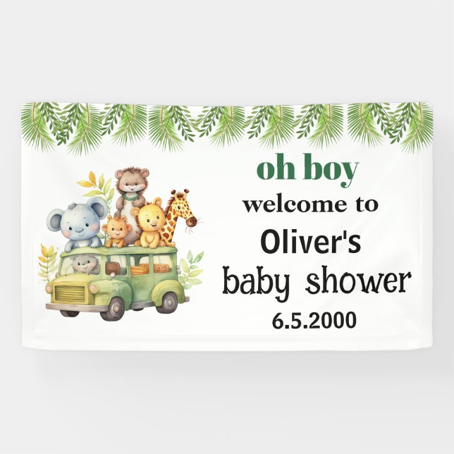 oh boy cute jungle safari animals baby shower banner (Horizontal)