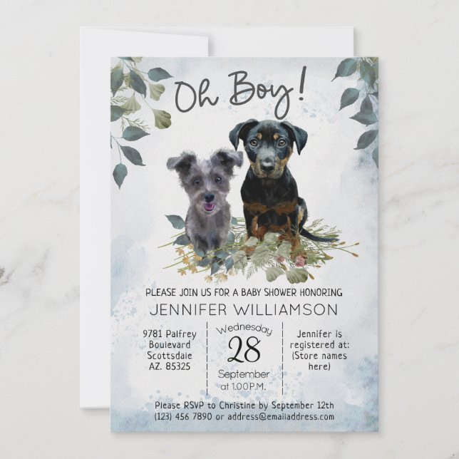 Oh Boy! Cute Lyla and Rockie Baby Shower Invitation (Front)