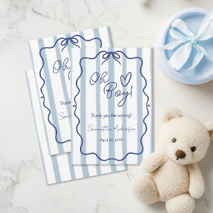Oh Boy Cute Modern Blue Stripes Baby Shower Thank You Card