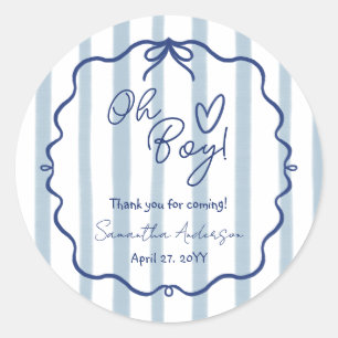 Oh Boy Cute Modern Dusty Blue Baby Shower Sticker