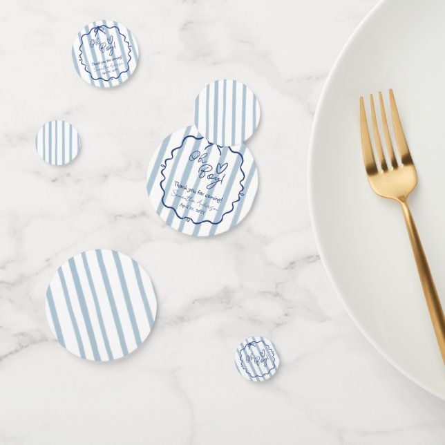 Oh Boy Cute Modern Dusty Blue Stripes Baby Shower Confetti (Group)