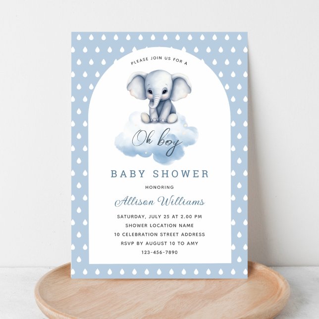 Oh Boy | Cute Modern Elephant Boy Baby Shower   Invitation (Creator Uploaded)
