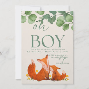 Oh boy cute Safar pink floral fox baby shower Invitation