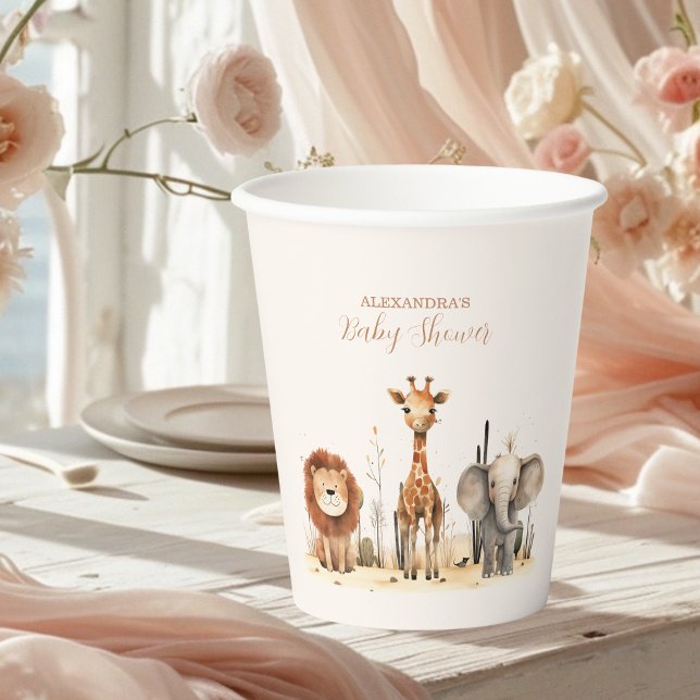 Oh Boy Cute Safari Animal Greenery Baby Shower Paper Cups (Creator Uploaded)