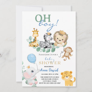 oh boy cute safari  jungle animals baby shower invitation