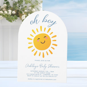 Oh Boy Cute Sunshine Blue Baby Shower Invitation