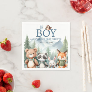 Oh Boy Cute Woodland Animal Hiking Boy Baby Shower Napkin