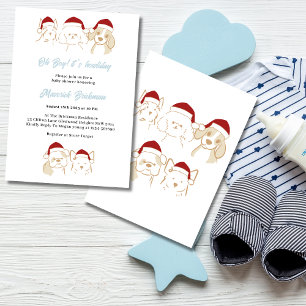 Oh Boy Cuties Puppy Christmas Howliday Baby Shower Invitation