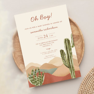 Oh boy desert cactus succulent boy baby shower invitation