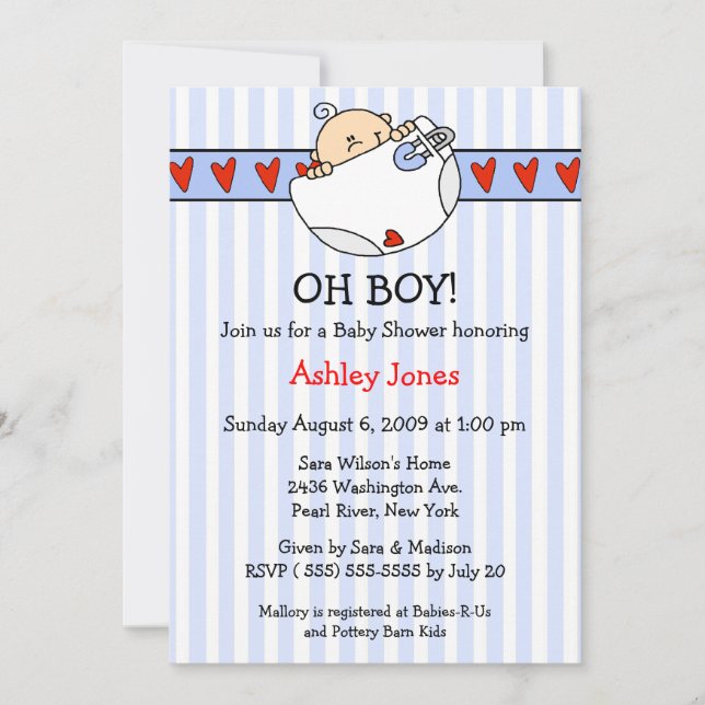 Oh Boy Diaper Baby Boy Shower Invitations (Front)
