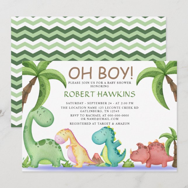 Oh Boy Dinosaur Baby Shower Invitation (Front/Back)