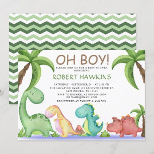 Oh Boy Dinosaur Baby Shower Invitation