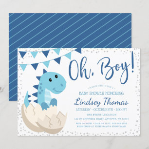 Oh Boy Dinosaur Navy Blue Baby Shower Invitation