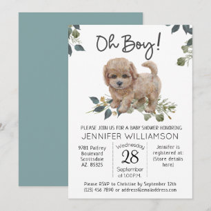 Oh Boy! Dog Baby Shower Labradoodle Invitation