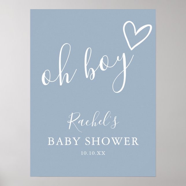 Oh Boy Dusty Blue Baby Shower Welcome Sign (Front)