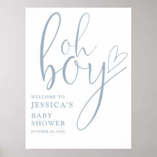 Oh Boy Dusty Blue Baby Shower Welcome Sign