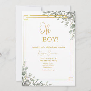 Oh Boy Elegant Greenery & Gold Baby Shower  Invitation