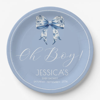 Oh boy Elegant Simple Dusty Blue Boys Baby Paper Plate