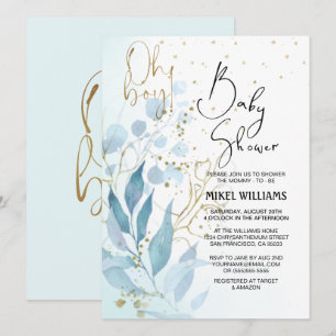Oh Boy   Elegant Watercolor Simply Baby Shower   Invitation