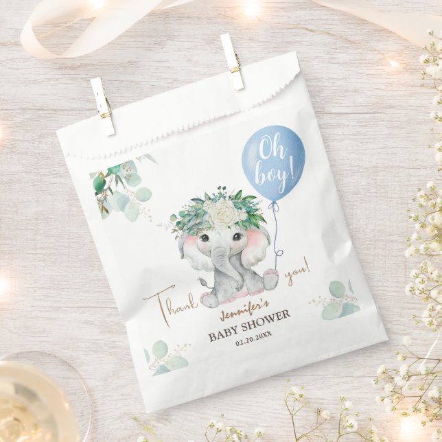 Oh Boy Elephant Baby Shower Cute Blue Balloon Favour Bags (Clipped)