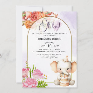 Oh Boy Elephant Baby Shower Invitation