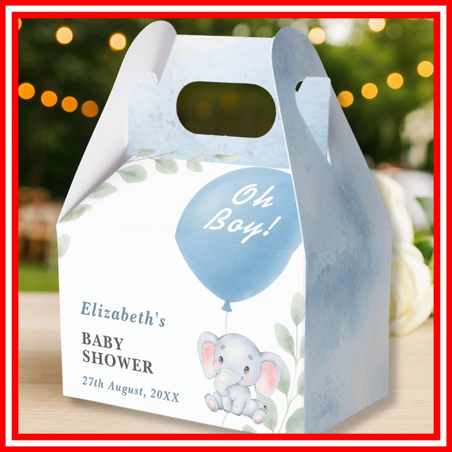 Oh Boy Elephant Balloon Eucalyptus Baby Shower Favour Box (Creator Uploaded)