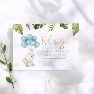 Oh Boy Elephant & Balloons Jungle baby Shower Invitation